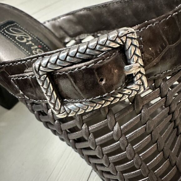 Brighton Pewter Silver Woven Reed Slides with Buckle Open Toe High Heels 7.5 - Picture 7 of 11